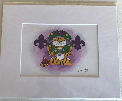 LSU Tigers NCAA Mascot Holiday Lithograph Art! 2020! Cover