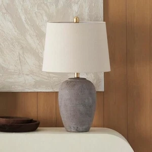 NiB Nourison 23" Rustic Brown (Gray Undertones) Ceramic Pot Table Lamp - Picture 1 of 14