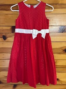 Janie and Jack Vintage Chic Dress Girls Red Eyelet with White Ribbon Bow Size 10