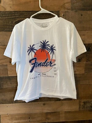 Fender Short Sleeve Crop Top T-Shirt White Women's Size S NWT Music Guitar - Image 1 of 2