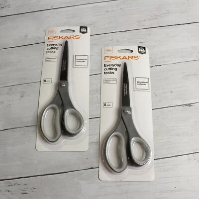 Fiskars 8" Scissors Stainless Steel Titanium Non Stick Blades Gray Handles Lot - Image 1 of 4