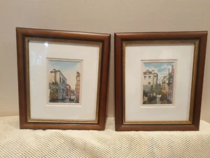 Framed Venice Canal Watercolor, Signed, Gold Glassed Frame, Art, Italy, Set - Picture 1 of 14