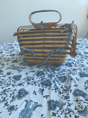 Cartera Ports 1961 Diseñador Divertida Madera y Azul/Blanco Cuadros Nueva con Etiquetas Ecológica Foto 1 de 4