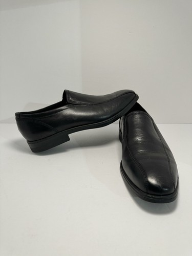 Ecco Mocassini slip on punta bici scarpe in pelle nera uomo taglia 10