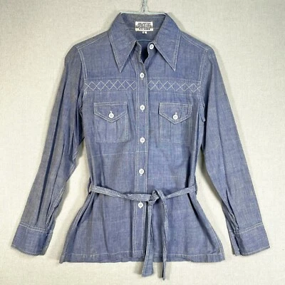 ВИНТАЖНЫЙ 60-х 70-х джинсовая рубашка размер маленький женщин сделано в Индии богемное хиппи J23 - Изображение 1 из 4