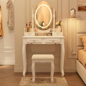 Schminktisch mit Spiegel und Beleuchtung, moderner Schminktisch Make-up Schminktisch Schlafzimmer - Bild 1 von 7
