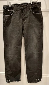Fox Denim Jeans Button Fly, Distressed Grunge Faded Black Mens size 34 Waist - Picture 1 of 20