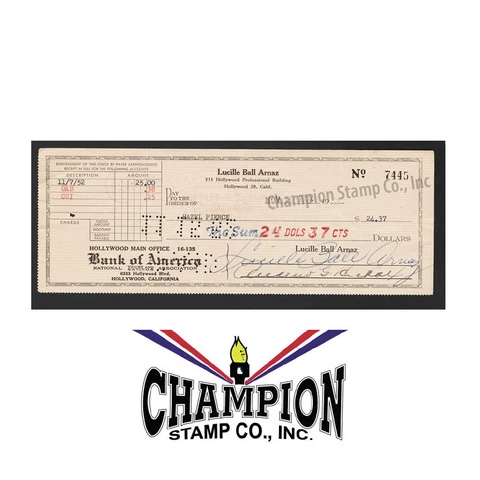 1952 Lucille Ball Arnaz Check Signed Cover
