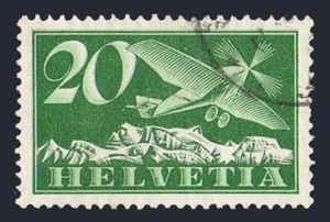 Switzerland C4a two stamps, used. Michel 213z. Airplane, 1937. - Picture 1 of 1