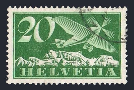 Switzerland C4a two stamps, used. Michel 213z. Airplane, 1937. - Image 1 of 1
