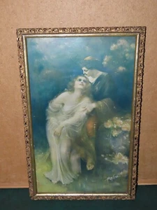 1901 JAMES ROSS BRYSON LITHO PRINT ORIGINAL FRAME ROMANTIC COUPLE - Picture 1 of 2