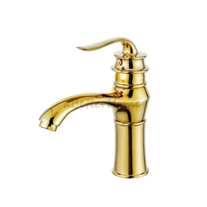 Euro Polished Gold Single Hole Sink Faucet Bathroom Wash Basin Water Mixer Tap - Picture 1 of 8