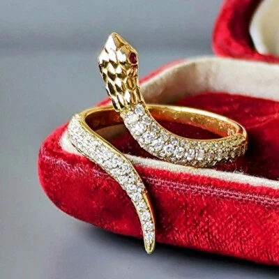 天然钻石天然红宝石蛇 18K 黄金戒指 【日本制造】 — 第 1/4 张图片