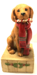 Schmid Gordon Fraser Golden Retriever Christmas Candy Cane Ceramic Music Box - Picture 1 of 5