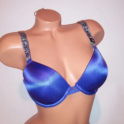 Бюстгальтер Victoria Secret пуш-ап фиолетовый твердый блеск ремень кружева блестящий очень сексуальный новый - Изображение 1 из 4