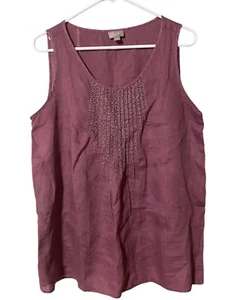 J. Jill Purple Linen Sleeveless Top Sz Medium Metallic Embroidery Lagenlook Boho - Picture 1 of 14