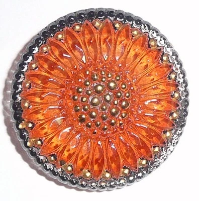 Large Beautiful Orange Czech Glass Daisy Flower Shank Button - 32mm Daisy Button - Image 1 of 2
