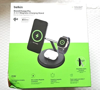Belkin Boost Charge Pro 3-in-1 Qi2 Charging Stand w/ Magsafe WIZ023 Black - Image 1 of 4