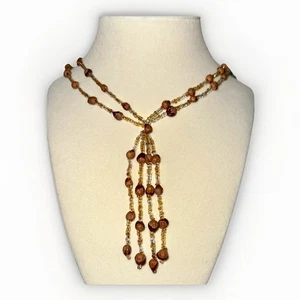 Vintage 18” Multi Strand Seed Beaded Necklace Boho Earth Tone Amber & Brown 70’s - Picture 1 of 11