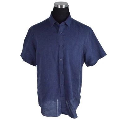 UNTUCKit Canon Mens Shirt 2XL Blue White Stripe Short Sleeved 100% Linen - Image 1 of 4