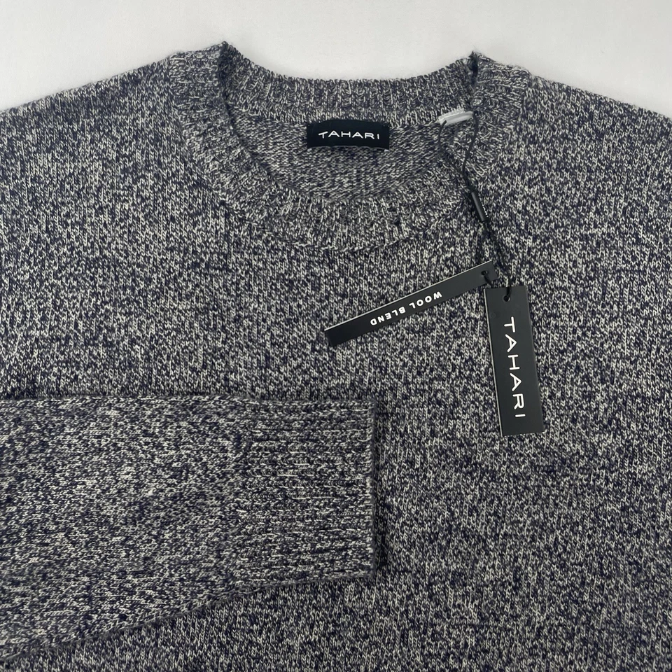 Suéter Tahari Mezcla de Lana Para Hombres L Azul Marino Tostado Mármol Tejido Manga Larga Cuello Redondo Nuevo con Etiquetas Foto 1 de 4