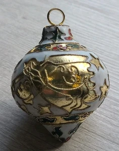 Vintage Christmas Cloisonne Enameled Metal Angels Stars Teardrop Ornament  - Picture 1 of 7