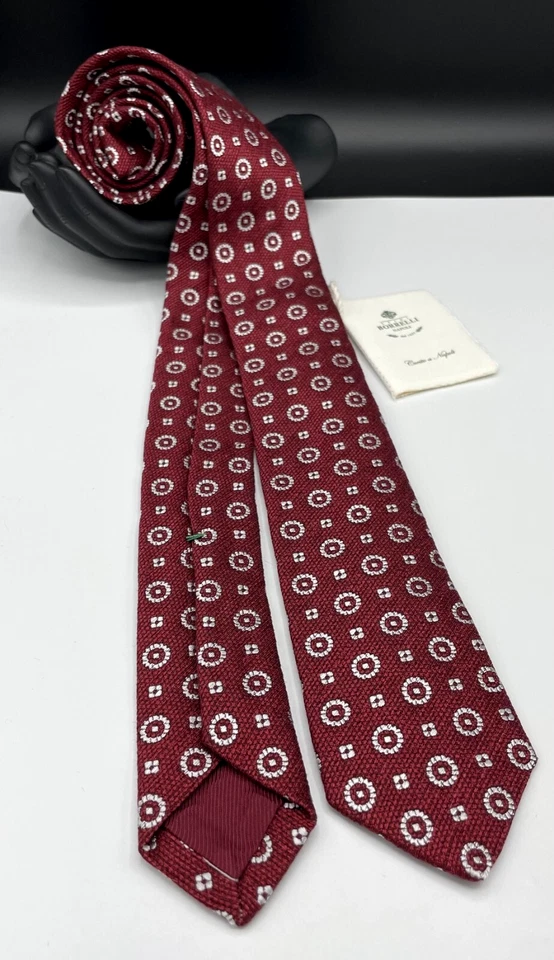 Corbata 100 % seda LUIGI BORRELLI Napoli para hombre ~ roja ~ floral ~ ¡Hecha en Italia! Foto 1 de 4