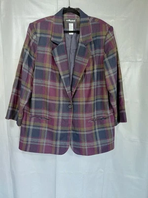 Sag Harbor Woman Wool Blend Blazer Sz 22W Purple & Green Plaid Dark Academia - Image 1 of 4