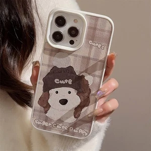 Phone Case Cover Checkered Plush Dog For iPhone 15 Plus 14 13 12 11 Pro/Max Back - Picture 1 of 5