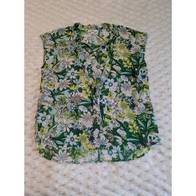 Blusa sin mangas con estampado floral Bar III cuello en V verde amarillo talla L Foto 1 de 4