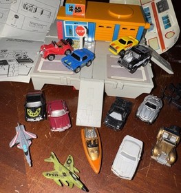 Vintage Micro Machines Travel City Body Shop W/ 14 Vehicles Cars Boat Jets 1980s