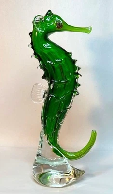 Galería de la dinastía VINCI arte fundido a mano vidrio caballito de mar escultura verde 10 1/4 " Foto 1 de 4