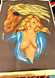Tri Chem Unframed Girl Torso With Horse Head 19”x26” on Black Felt - Picture 1 of 4