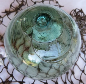 JAPANESE GLASS FISHING FLOAT 3.5" Sea Green w/Patch & Seal +Net/Shells USA BZ - Picture 1 of 10