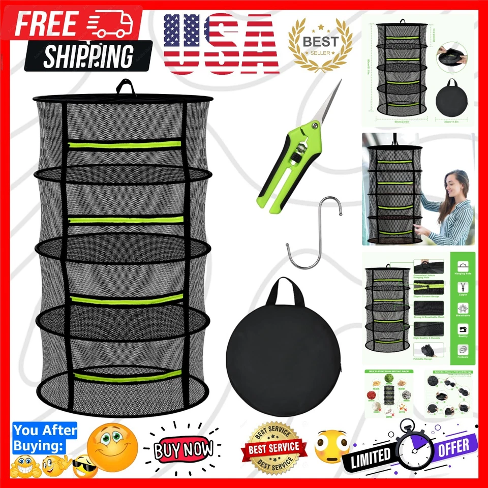 Elegante estante de secado de hierbas de 4 capas con cremallera, fácil instalación y accesorios Foto 1 de 4