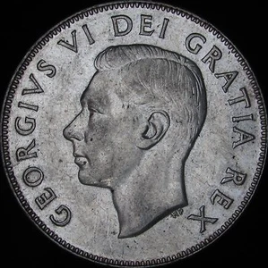 1950 Canada Silver 50 Cents (Fifty, Half) - KM# 45 - JG - Lines in 0 (Design) AU - Picture 1 of 3