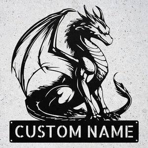 Custom Dragon Metal Sign Personalized Name Wall Art Fantasy Decor Gift for Home - Picture 1 of 5
