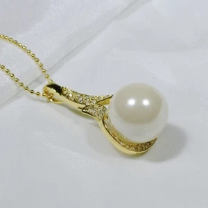 P2131 Blanco Amarillo Enchapado en Oro Mujeres Moda Joyería Perla Collar Colgante CZ - Imagen 1 de 3