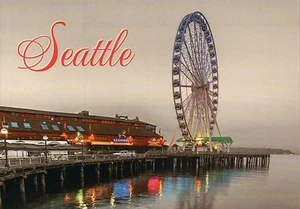 Seattle Great Wheel at Pier 57, Elliott Bay, Washington State, Ferris - Postcard - Picture 1 of 2