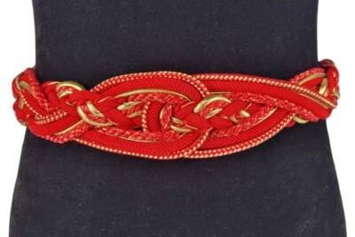 Cinturón vintage años 80 Ginnie Johansen Designs Dallas rojo y dorado satinado cordón distintivo Foto 1 de 4