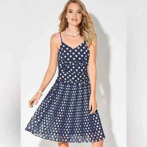 Kaleidoscope Petite Polka Dot Pleat Cami Dress - Picture 1 of 2