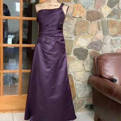 Bill Levkoff Vestido Largo Suelo Talla 8 Púrpura Un Hombro Cintura Acanalada Foto 1 de 4