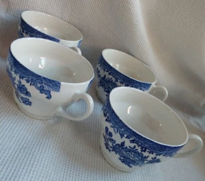 Wedgewood Unicorn ? England  Floral BLUE 4 FULL SIZE Tea cups - Picture 1 of 6