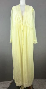 Sheer Yellow Chiffon & White Lace Long Gown Peignoir Babydoll Robe 60's Vintage - Picture 1 of 10