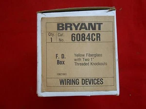 BRYANT 6084CR F.D. BOX, YELLOW FIBERGLASS WITH TWO 1" THREADED KNOCKOUTS - Picture 1 of 5