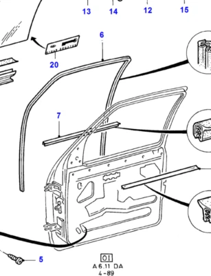FORD ESCORT ORION 86-90 2 PUERTAS EST 3 PUERTAS BERLINA PUERTA IZQUIERDA SELLO DE VIDRIO #6 EN DIAGRAMA Foto 1 de 3