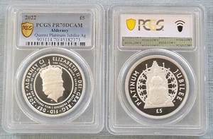 Alderney Qeii Platinum Jubilee 2022 £5 2 oz graduación profesional Pr70 70 aniversario  - Imagen 1 de 5