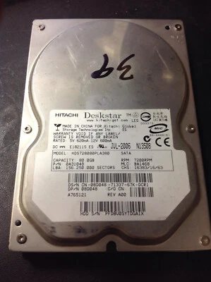 HGST Deskstar 7K80 HDS728080PLA380 80GB 7200RPM 3.5" (0A31048) HDD as is READ - Image 1 of 2