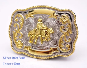 BULL RIDE RODEO LONG HUGE RODEO BIG COWBOY WESTERN GOLD SILVER SHINE BELT BUCKLE - Picture 1 of 12