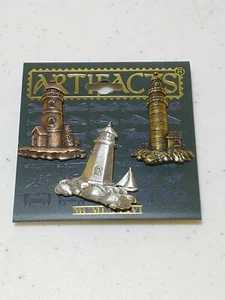 Vintage JJ JONNET NOS 3 Lighthouse Fashion Pin Jewelry Bronze/Copper/Silver Tone - Picture 1 of 7